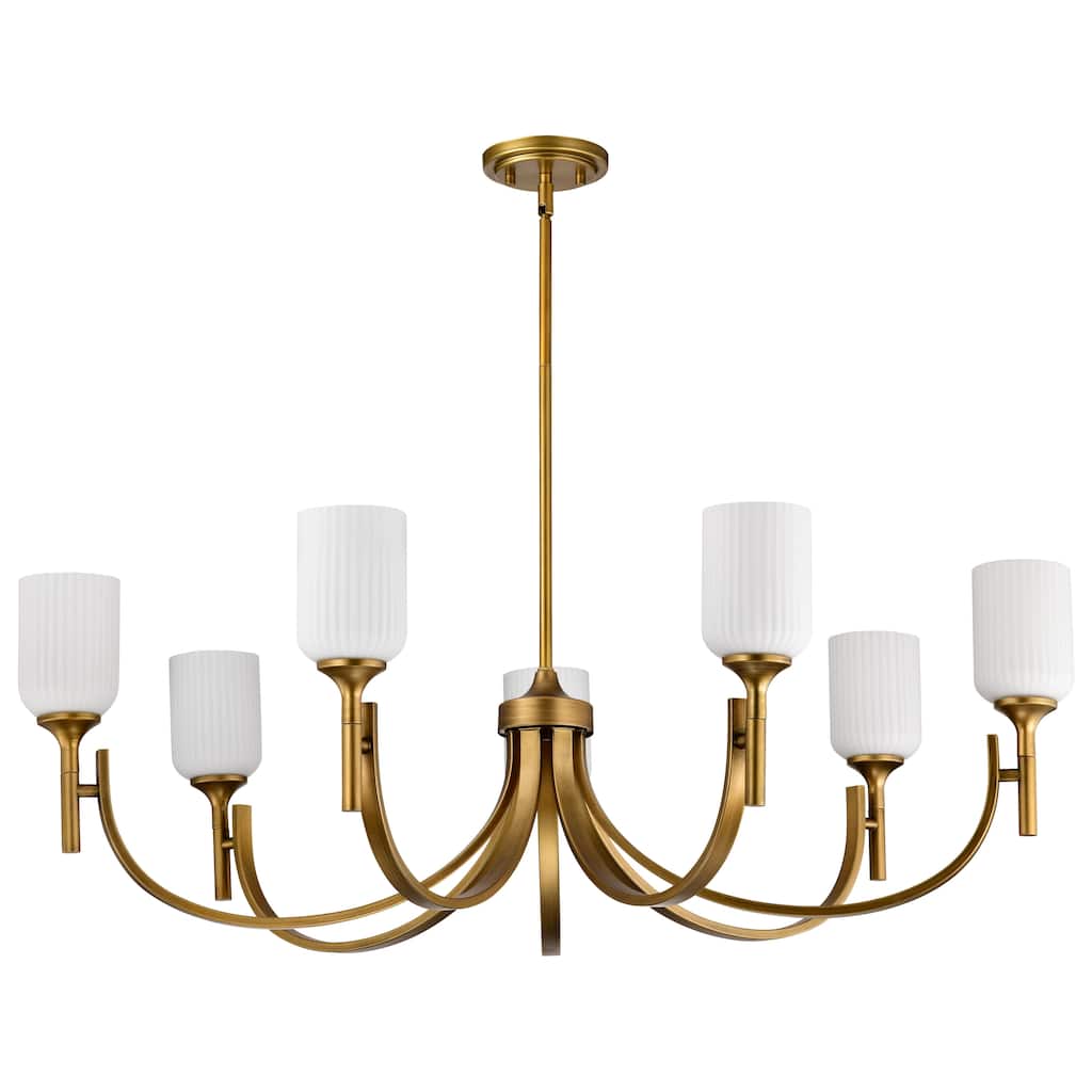 Solara 7 Light Chandelier Natural Brass Finish Frosted Ribbed Glass - Natural Brass