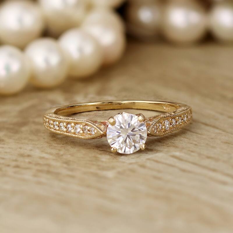 Auriya 14k Gold 3/4ct Vintage Moissanite and Diamond Engagement Ring 1/5ct TW