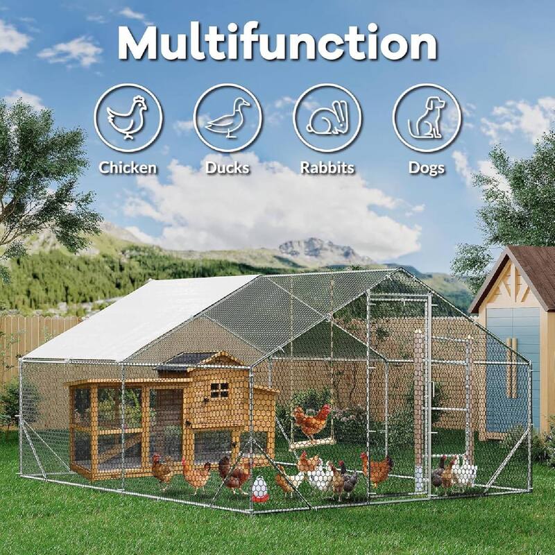 Large Metal Chicken Coop, Walk in Poultry Cage for 20/ 30 Chickens