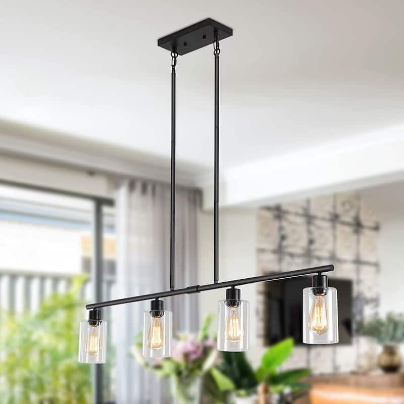 4-Light 43.7"W Kitchen Pendant Lighting witn Clear Glass Shades - Black