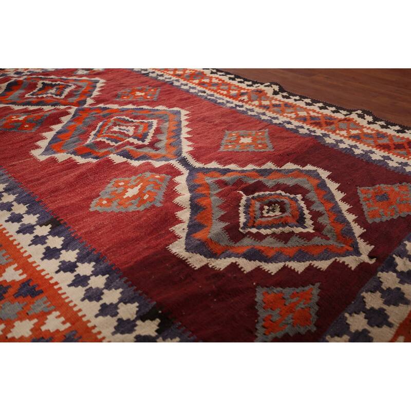 Geometric Kilim Qashqai Persian Area Rug Flatweave Wool Carpet - 5'1"x 7'3"