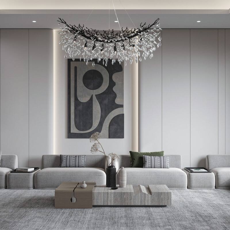 Modern Branch Crystal Linear Chandelier, 1100-1830mm Dining Pendant Light