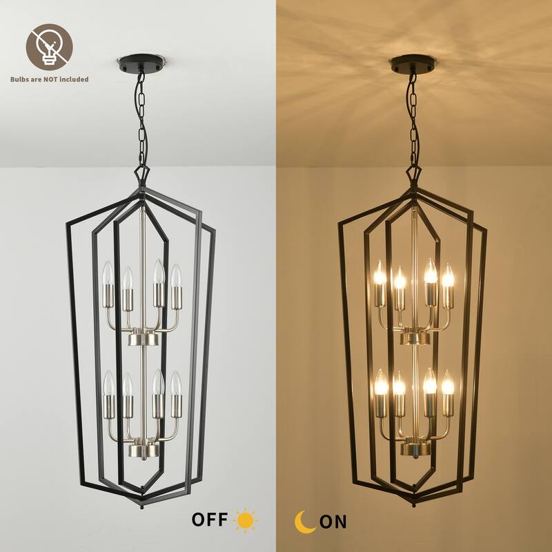 8-Lights Lantern Metal Black Chandelier Kitchen Pendant Lamp