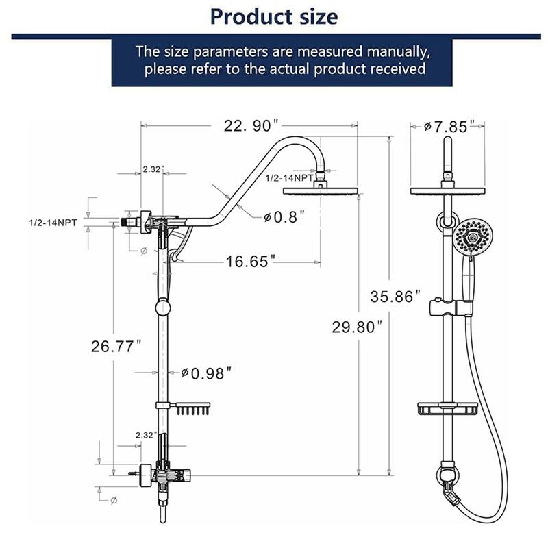Wall Mount Exposed Pipe Shower System With Handheld Sprayer 8 Inch Rain Shower Faucet Kit Set Brushed Nickel NOT INCLUDED VALVE