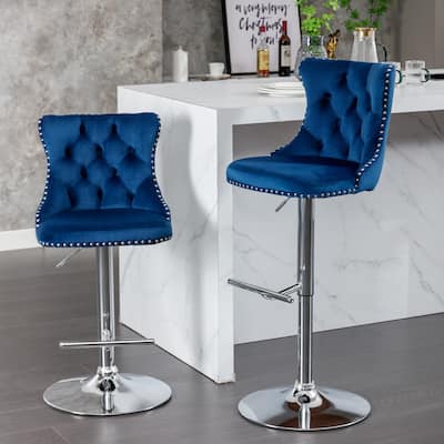 Swivel Velvet Barstools Adjusatble Seat Height from 25-33 Inch, Chrome base Bar Stools with Backs Comfortable Tufted