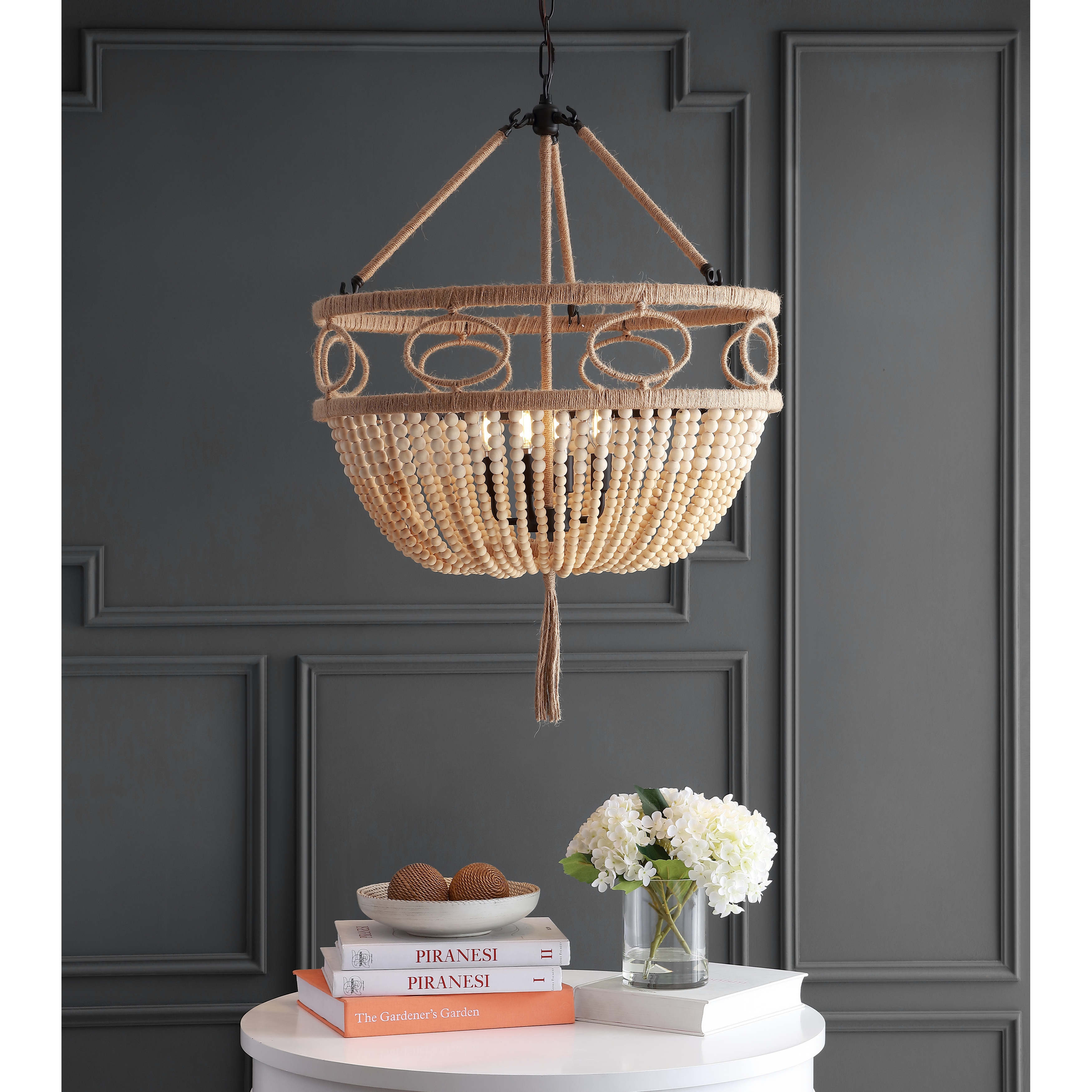 SAFAVIEH Lighting Whitley Adjustable 4 light LED Beige Beaded