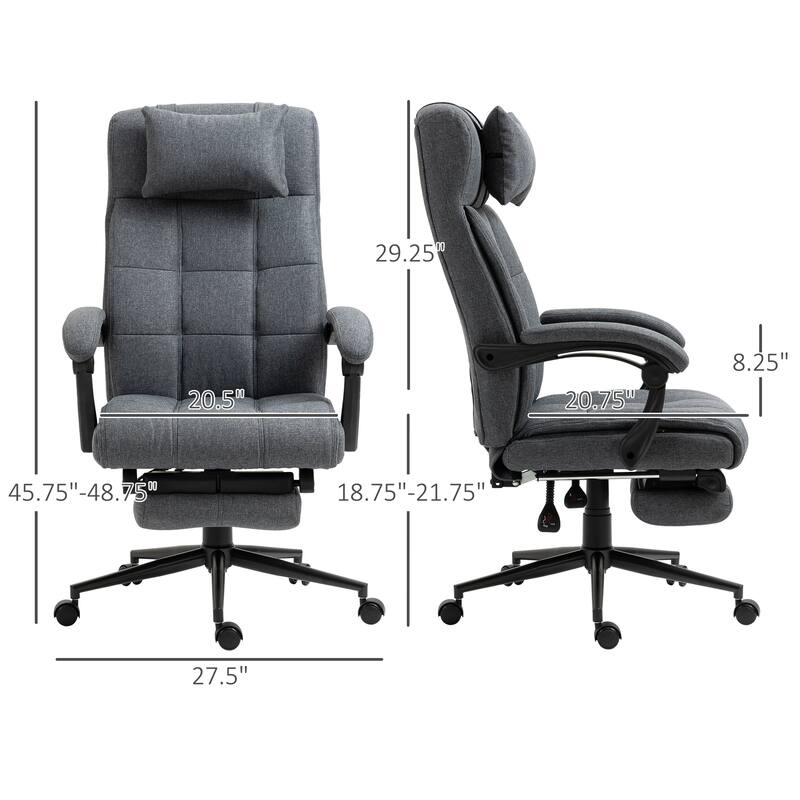 Ergonomic Office Chair with Reclining Backrest Headrest and Retractable Footrest - 26" W x 27.5" D x 45.75"-48.75" H