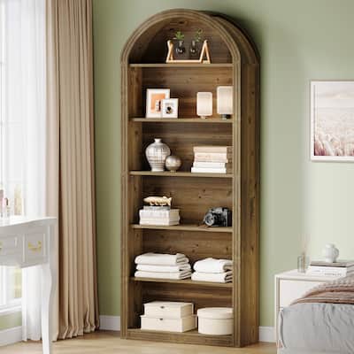 6-Tier Tall Arched Bookshelf for Living Room, Bedroom - 11.81"D x 31.5"W x 75.98"H