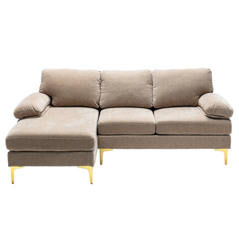 L Shape 3-seater Sofa Chenille Fabric Pillow Top Arms Chaise Sectional Sofa