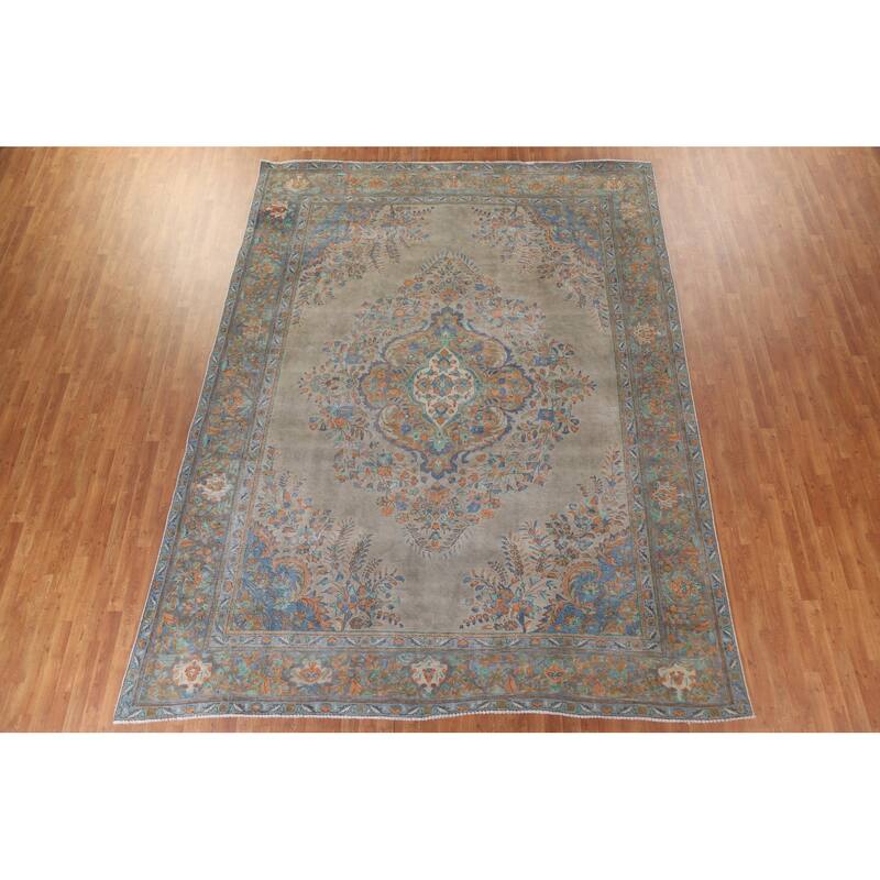 Hand Knotted Oriental 100% Wool Carpet Traditional Medallion Green Tabriz Area Rug - 12' 7'' X 9' 7''