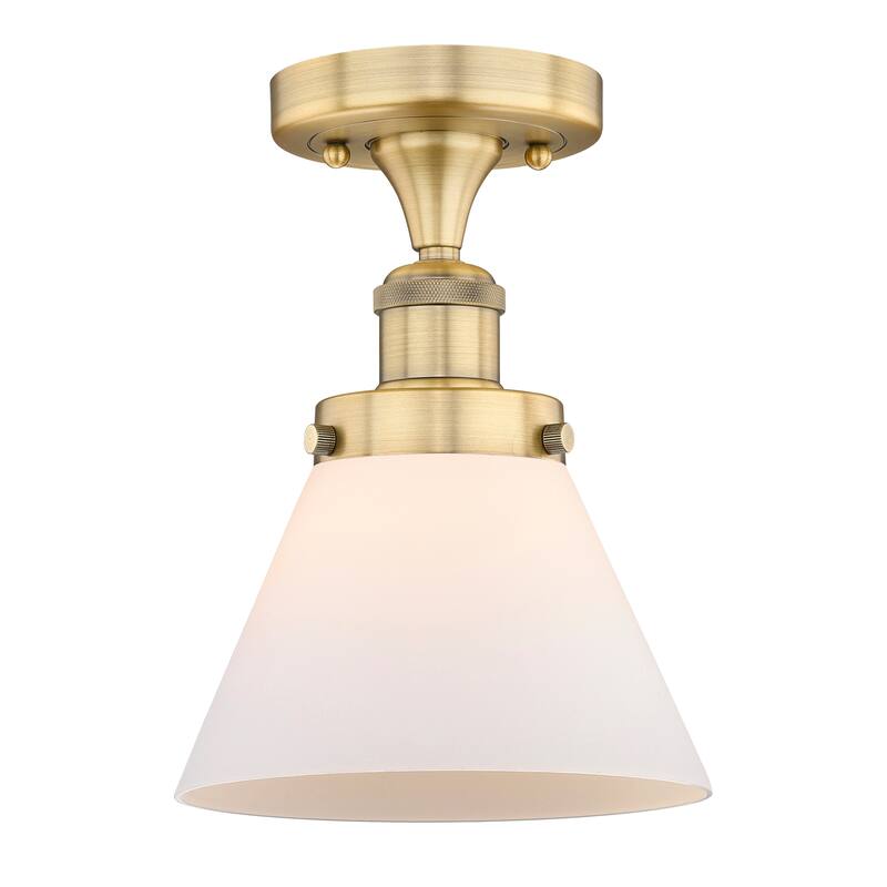 Innovations Lighting Edison Large Cone - 1 Light 7" Semi-Flush Mount - Brushed Brass/Matte White