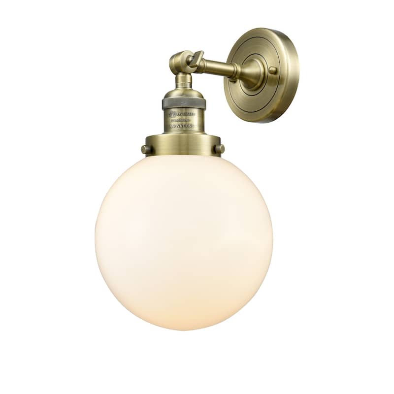 Innovations Lighting Beacon Single Light 14" Tall Bathroom Sconce with - Antique Brass / Matte White
