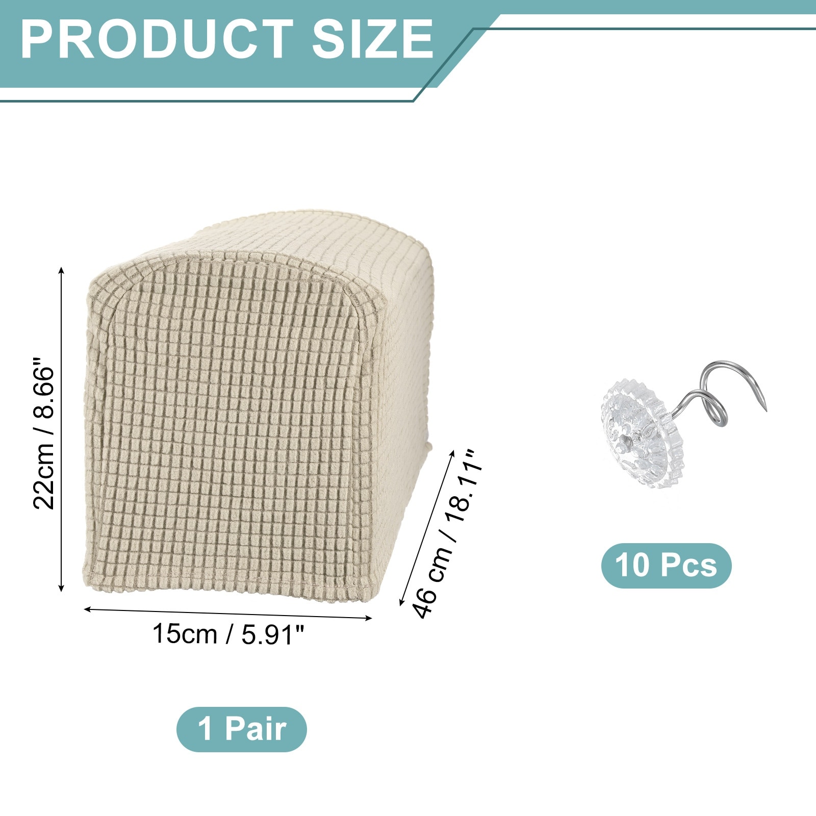 Couch Arm Covers, Stretch Sofa Armrest Cover with Twist Nails Scratch-Resistant Furniture Protector for Sofas Chairs - 47cm