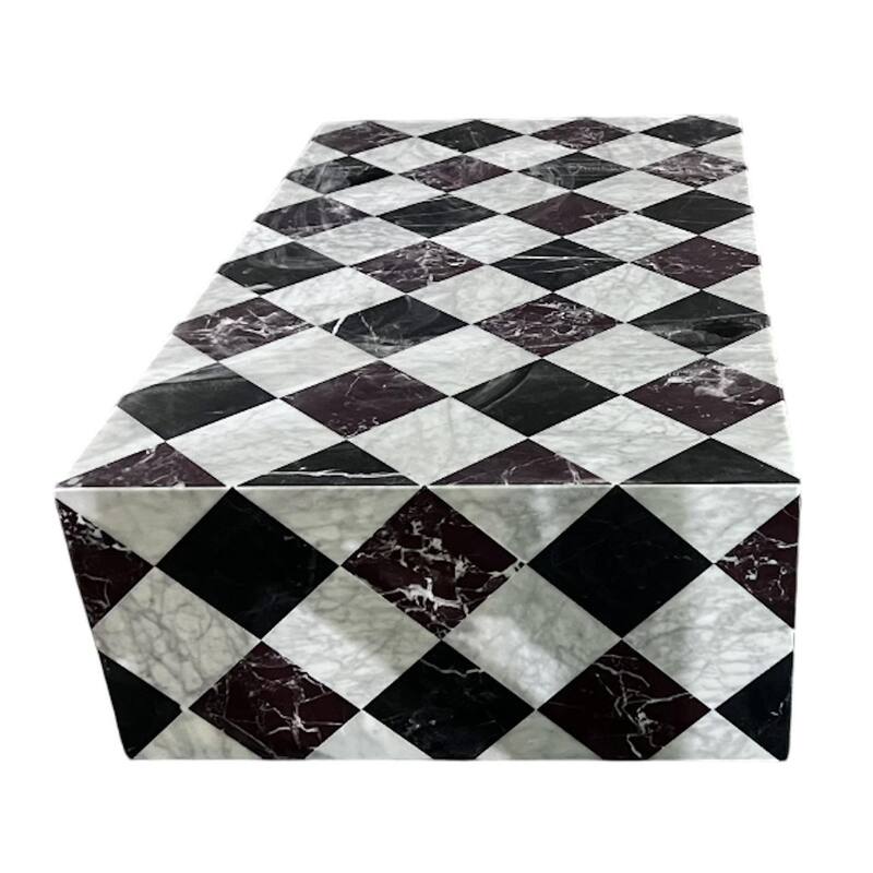 BETACH Genuine Marble Block Coffee Table - Nero Black / Carrara / Rosso Levanto Marble