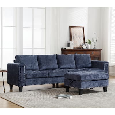 Blue 104.5'' L-Shaped 5-Seater Sofa with Storage Ottoman