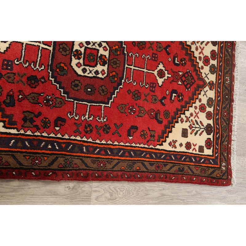 Geometric Hamedan Persian Kitchen Area Rug Handmade Wool Carpet - 3'3" x 4'11"