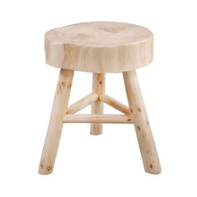 16" Ivory and Beige Wooden Accent Stool
