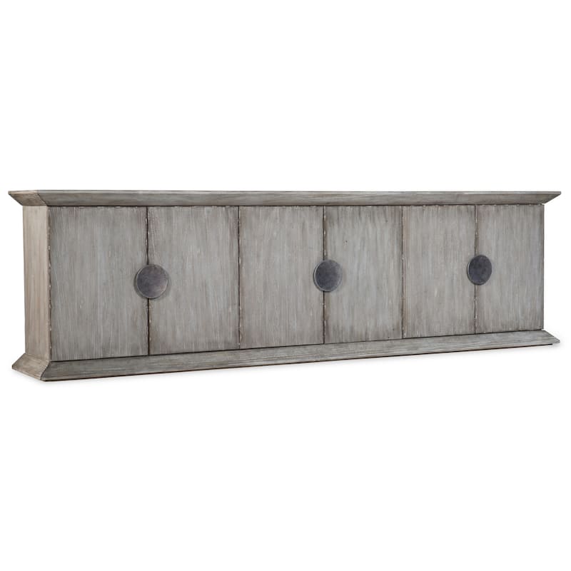 Hooker Furniture Koren 110" Wide 3 Shelf Credenza Style Cabinet from - Light Natural Gray