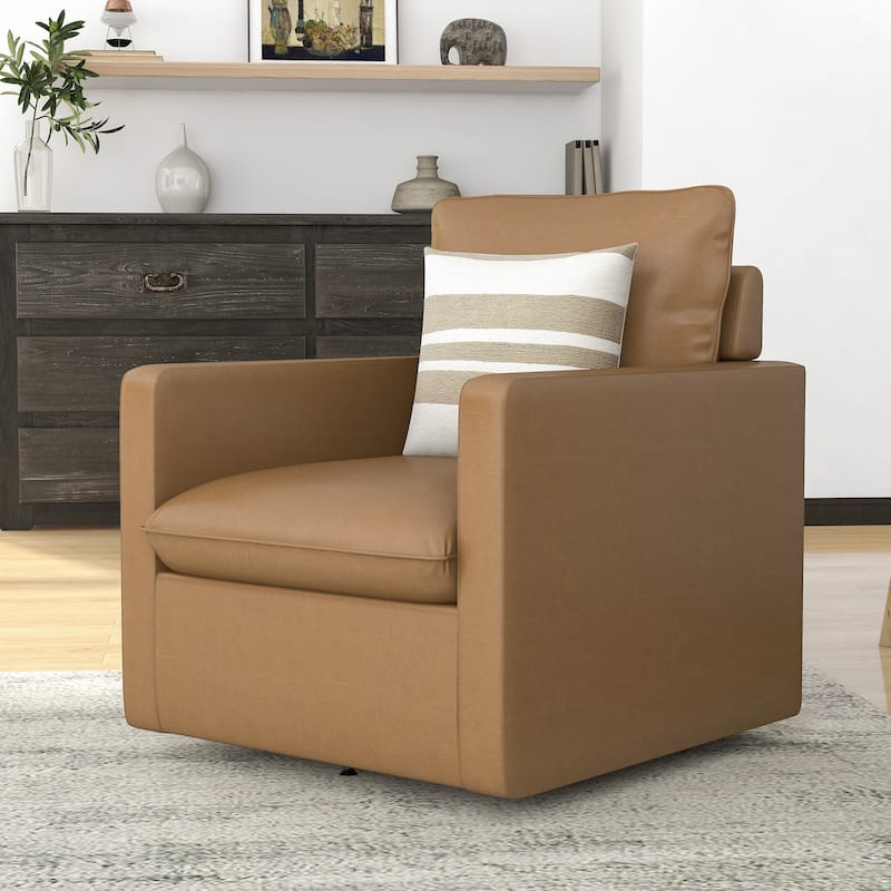 Mellory Transitional Faux Leather Upholstered Swivel Armchair by Furniture of America - Brown