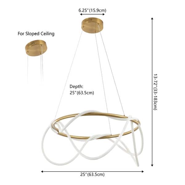 dimension image slide 2 of 3, Nuvola 25" Contemporary Minimalist 360 Adjustable Silicone Neon Rope Dimmable Integrated LED Chandelier, by JONATHAN Y