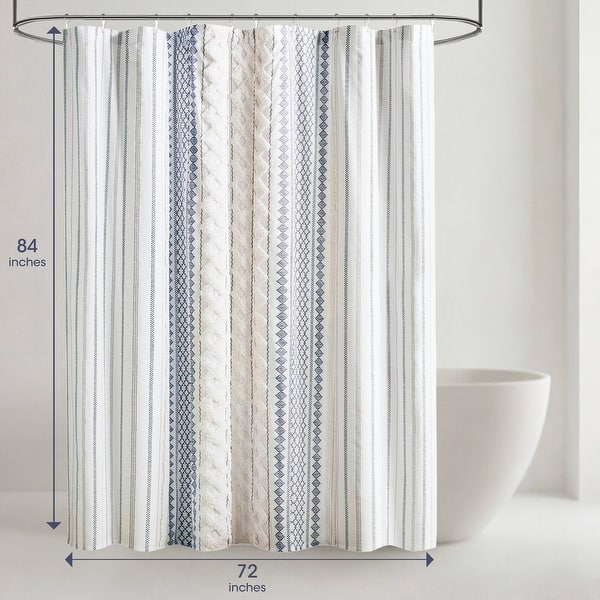 INK+IVY Imani Cotton Printed Shower Curtain with Chenille - 72x72" - White/Navy