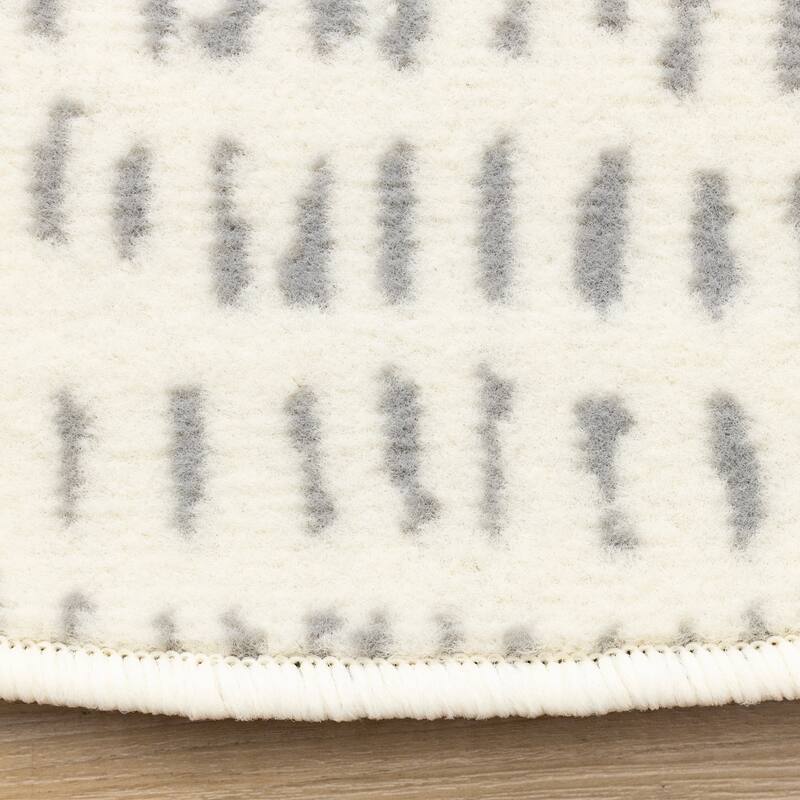 Round Kids Cream Grey Teddy Bear Area Rug, 5'3" x 5'3" - 5'3" x 5'3"