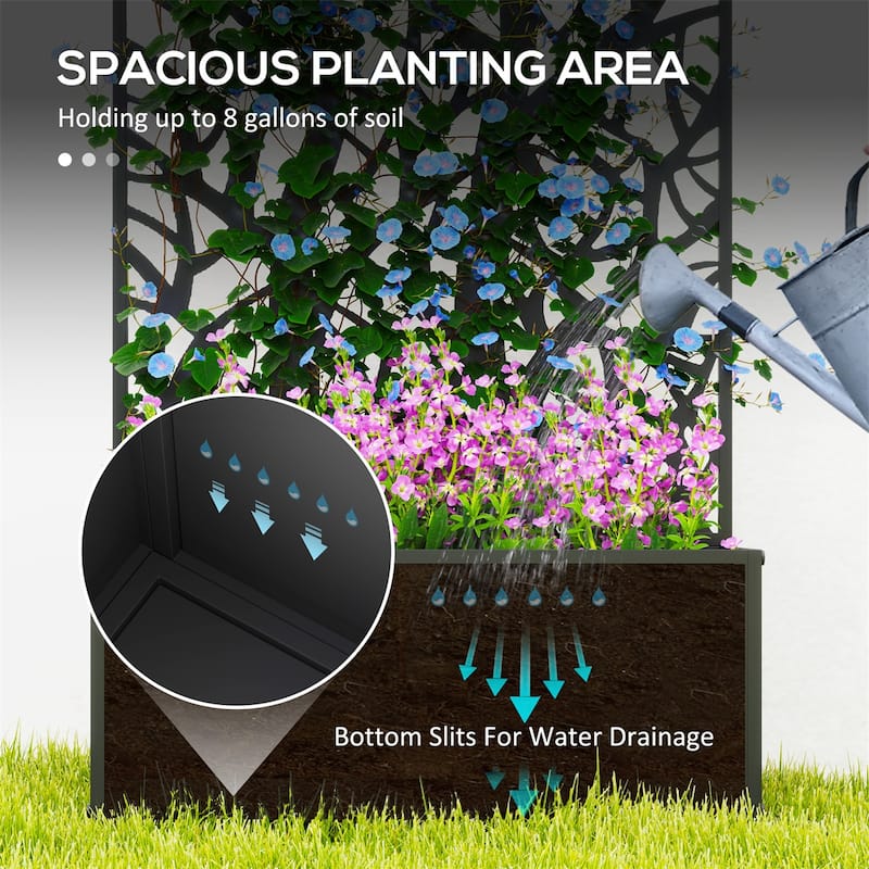 24" Black Metal Wall-Mountable Raised Garden Bed with Drainage Slots for Healthy Plants - 24" L x 9.1" W x 44.5" H
