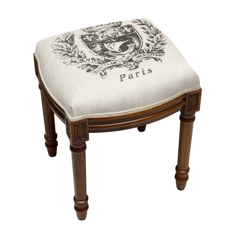Paris Crest Chestnut Brown Wood/Linen Vanity Stool
