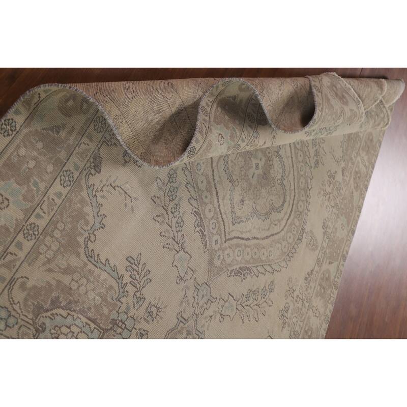 Hand Knotted Oriental 100% Wool Carpet Traditional Medallion Beige & Ivories Tabriz Area Rug - 9' 4'' X 6' 5''