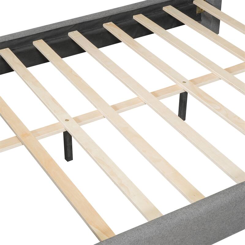 Queen Size Upholstered Bed, Upholstered Bed with Wooden Slats Support