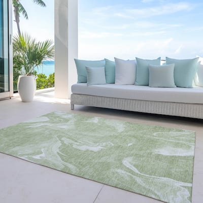 Machine Washable Indoor/ Outdoor Chantille Abstract Motion Rug