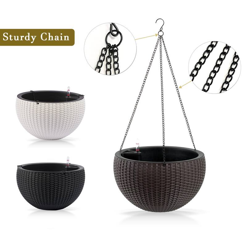 13.4 inch Self-Watering Hanging Rattan-Inspired Planter Large Capacity, Root-Rot Resistant Water Storage