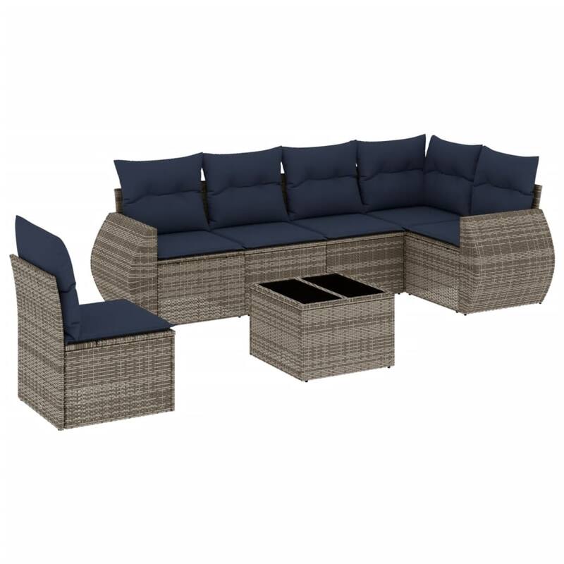 vidaXL 7 Piece Patio Sofa Set with Cushions Gray Poly Rattan - 117.8x27.2x73.7