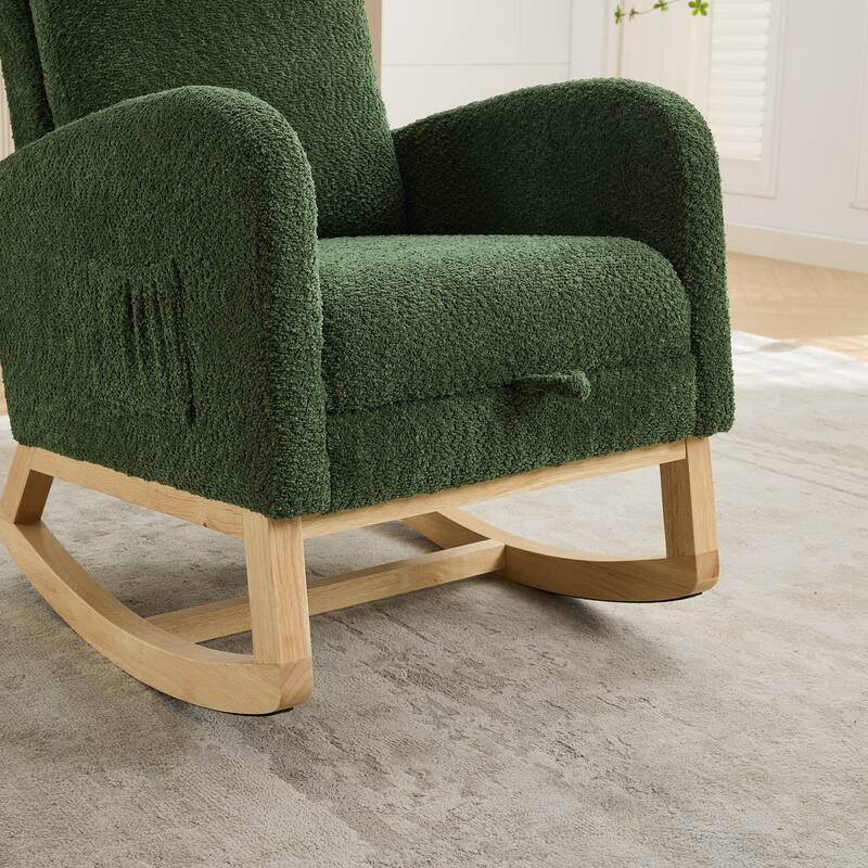 25.4"W Rocking Chair for Nursery, High Back Glider Chair with Retractable Footrest, Side Pocket, with Rubber Wood Legs