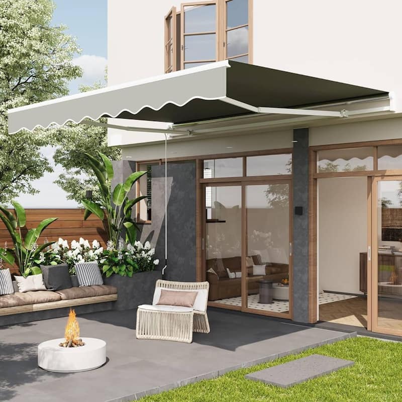 13'x10' Retractable Waterproof Patio Awning, Sun Shade Awning with Manual Crank Handle - N/A - Grey
