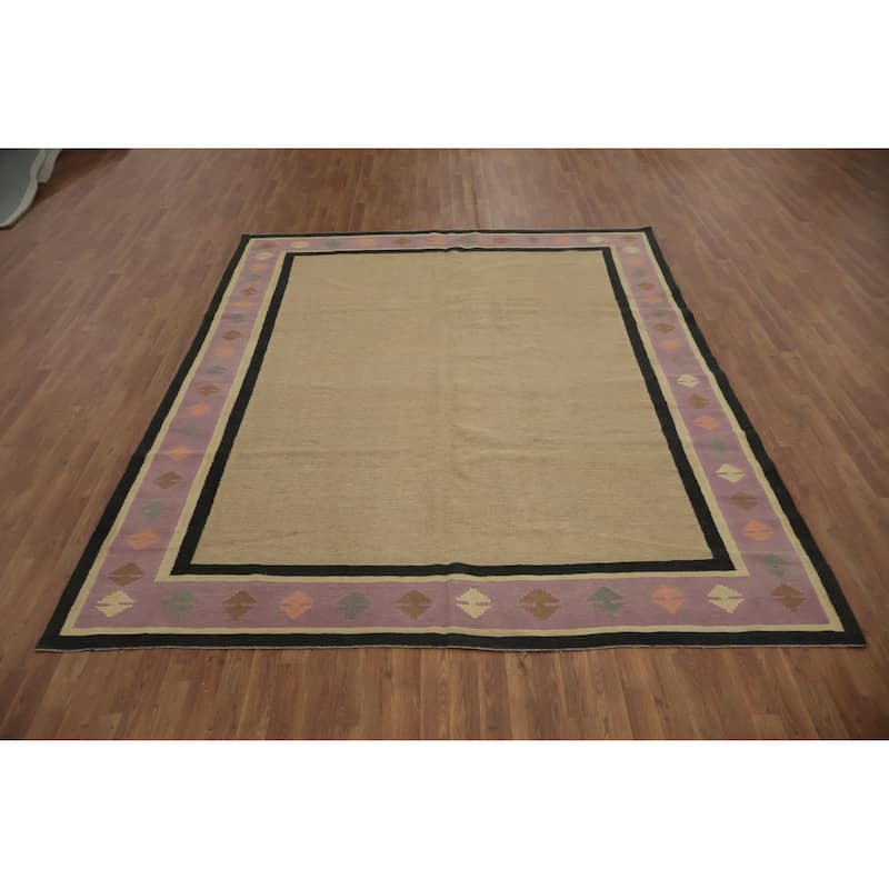 Hand Woven Oriental 100% Wool Carpet Southwestern Tribal Beige & Ivories Kilim Area Rug - 10' 2'' X 8' 2''