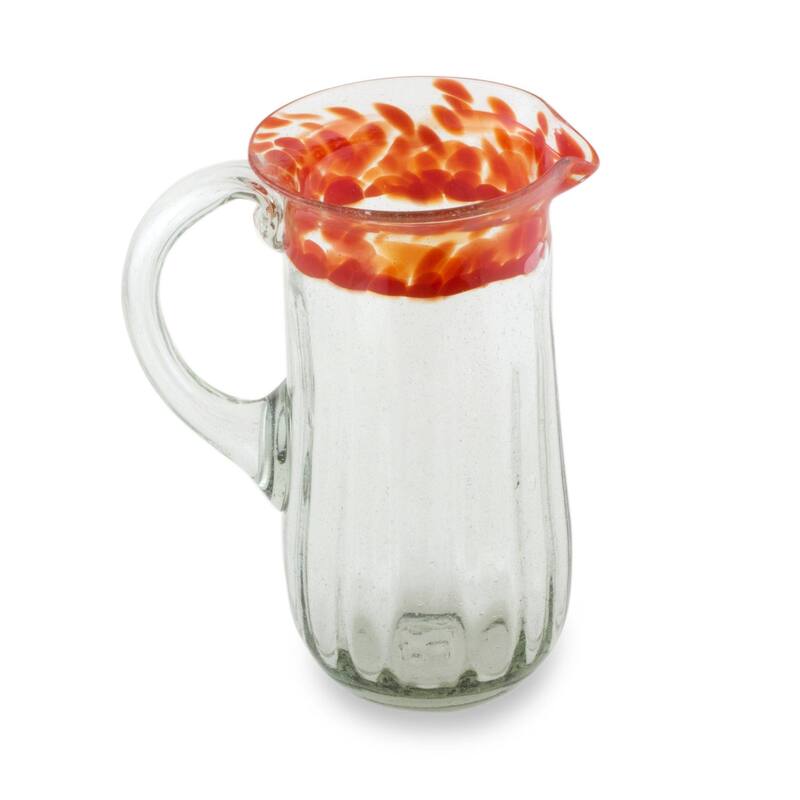 Handmade Fresh Mandarin Blown Glass Pitcher (Guatemala) - 10" H x 5" W x 8" D