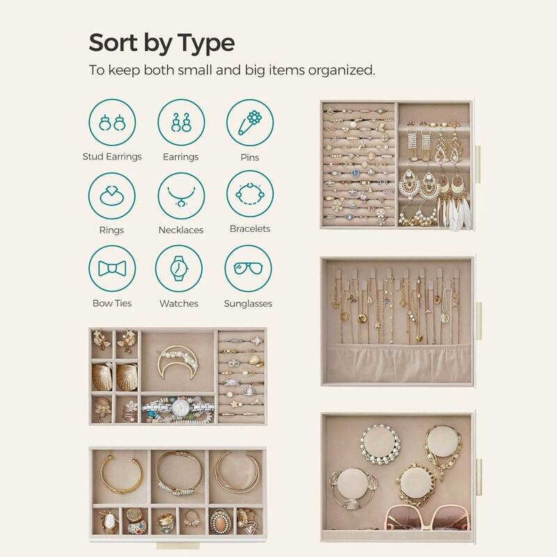 5-Layer Jewelry Box with 3 Side Drawers and Big Mirror