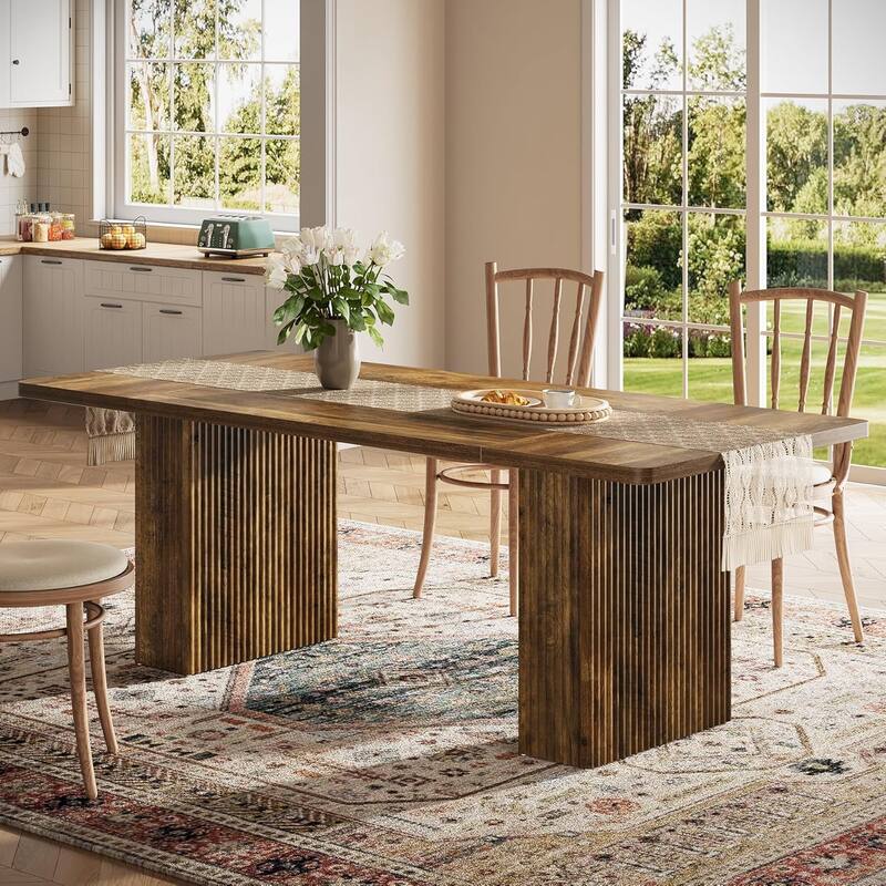 63 Inches Rectangular Farmhouse Dining Table for 4-6 People - 70.1"L × 30.7"W × 31.1"H