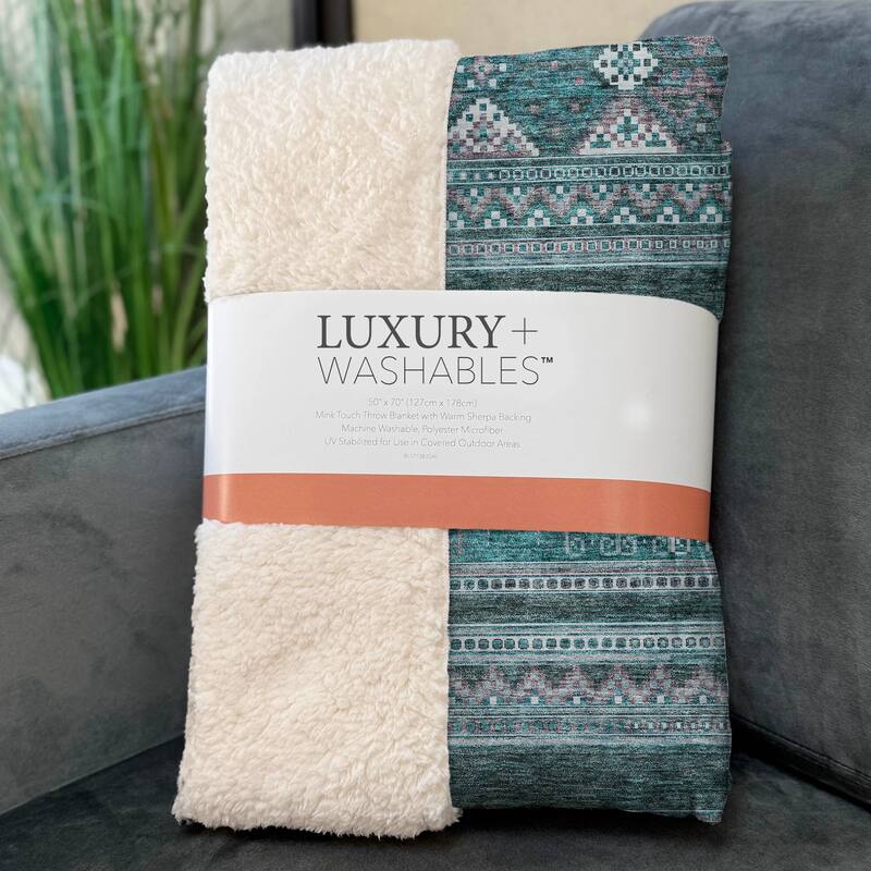 Premium Machine Washable Boho Moroccan Sherpa Throw Blanket