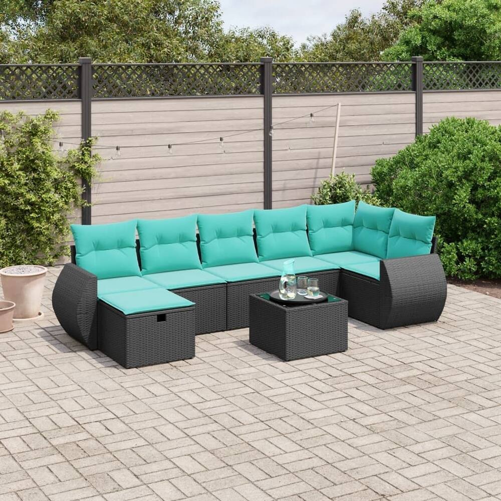 vidaXL Patio Sofa Set with Cushions Outdoor Conversation Furniture Poly Rattan - 24.4" x 24.4" x 27.2"