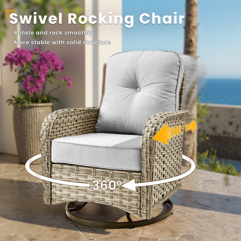 XIZZI 13-Piece Outdoor Wicker Sectional Swivel Chairs Set with Firepit Table