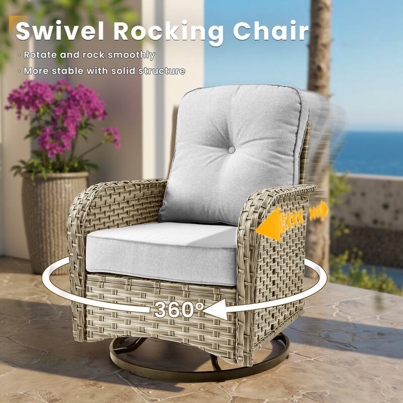 XIZZI 8-Piece Outdoor Wicker Furniture Sectional Swivel Chairs Set