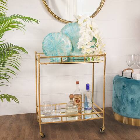 Metal 28" 2 Tier Bar Cart, Gold 28.0"H - 23.0" x 14.0" x 28.0"