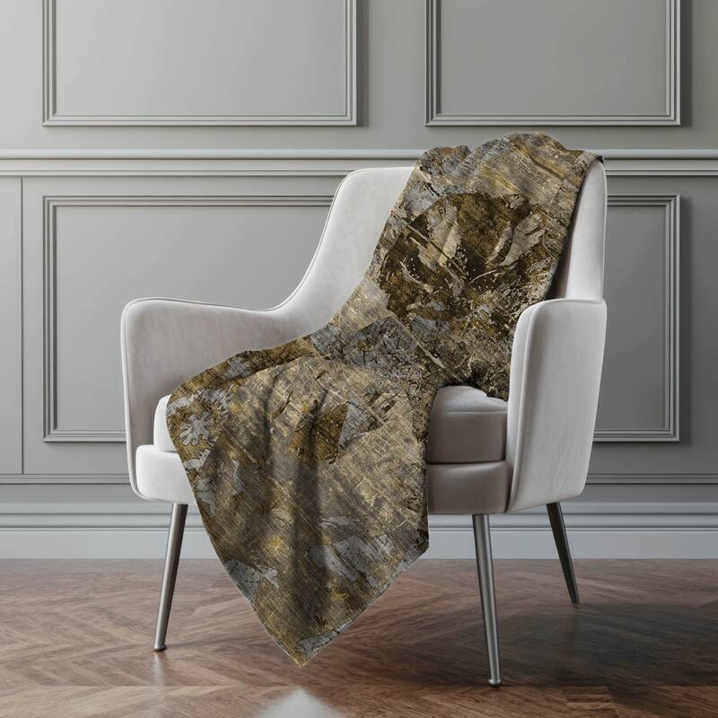 Premium Machine Washable Modern Floral Sherpa Throw Blanket - Mocha - 4'2" x 5'10"