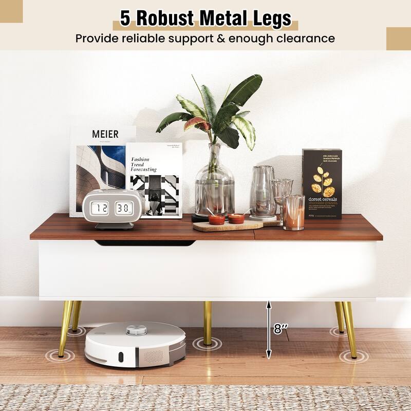 Gymax Lift Top Coffee Table w/ Split Top & 2 Hidden Compartments