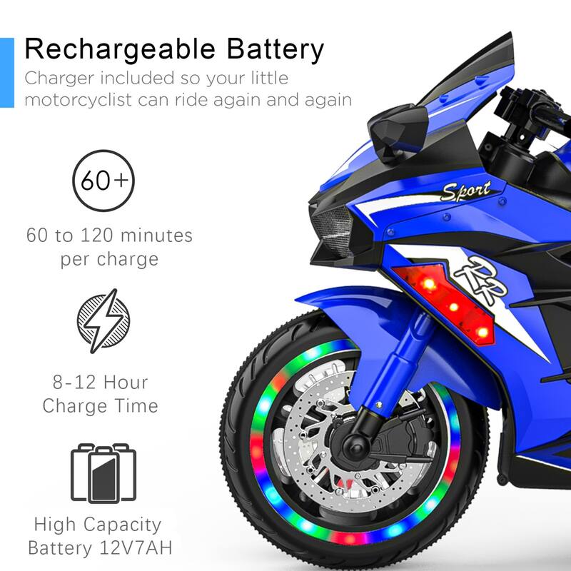 12V Electric Motorcycle for Kids, Three Wheels Battery Powered Ride On Motorbike