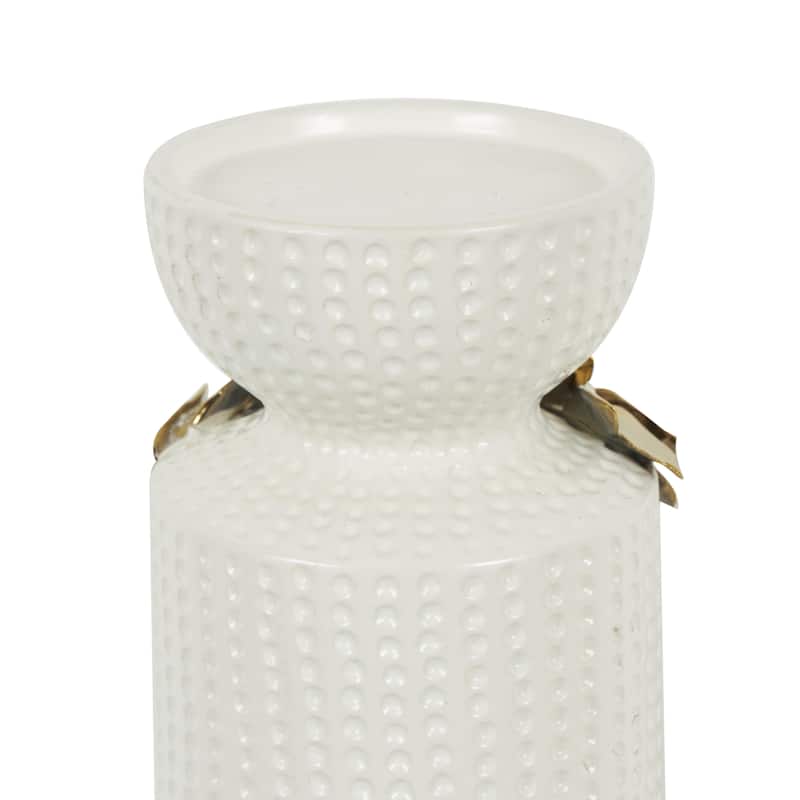 Ceramic Decorative Candle Holder with Abstract Spotted Pattern and Gold Leaf Accents - Set of 2 White - Roche River Decor