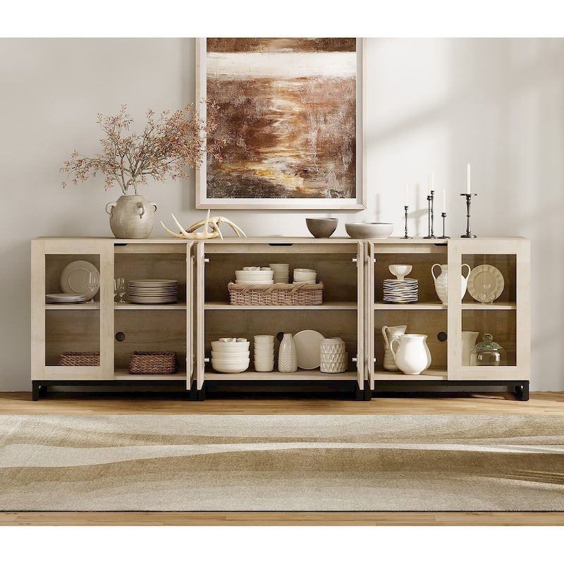 WAMPAT Multifunctional Sideboard Buffet Cabinets with Glass Doors, Modern Sideboard with Adjustable Shelf, Coffee Bar Cabinet