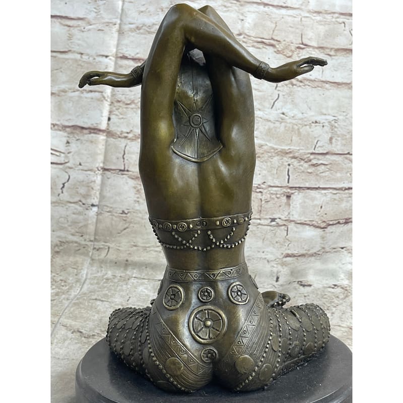 Hand Made Lady Yoga Meditation Bronze Sculpture Art Deco Marble Base Figurine